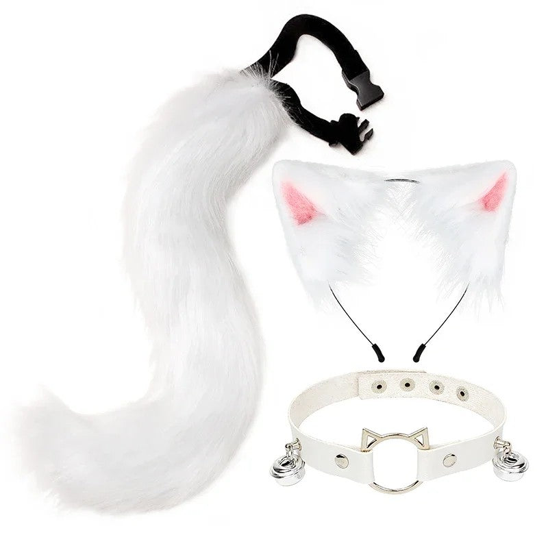 Costume Set Fox Tail Ears Gloves Artificial Fur Boot Covers Cosplay Halloween Prop Adult Women Men Unisex