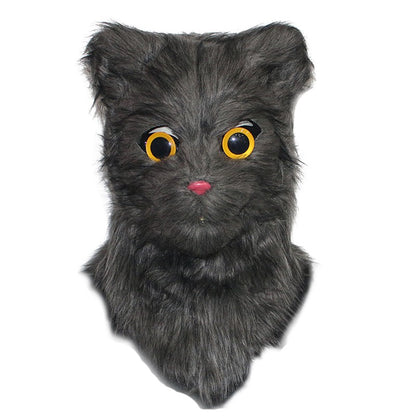 Movable Mouth Cat Head Mask Animal Latex Cute Helmet  Artificial Fur for Halloween Costumes Party Props Adult Size