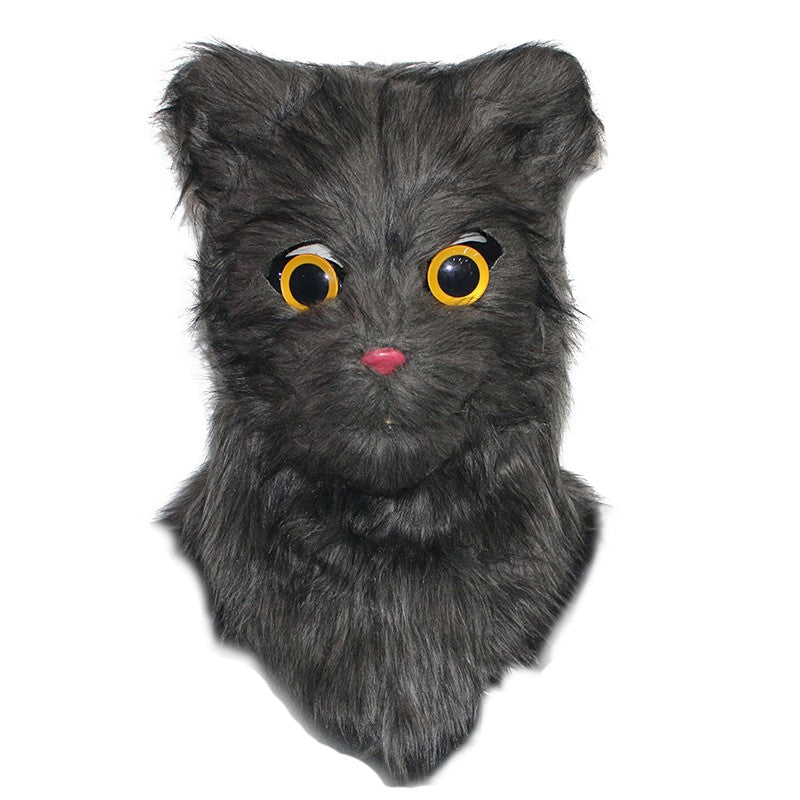 Movable Mouth Cat Head Mask Animal Latex Cute Helmet  Artificial Fur for Halloween Costumes Party Props Adult Size