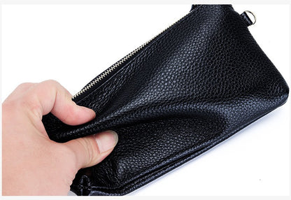 Women's Wristlet Clutch Purse Genuine Leather Clutch Cellphone Smartphone Long Wallet Vintage Purse Travel Double Zip Wristlets