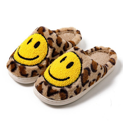 Leopard Fluffy Slippers for Home Smile Designer Platform Shoes Women 2025 Indoor Plush Sliders Warm Flats Chic Winter Footwear
