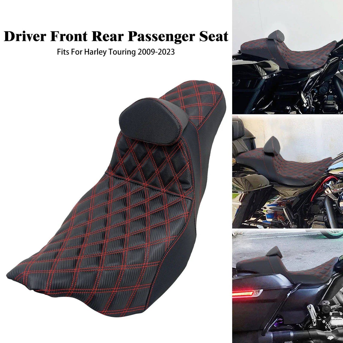 Assento de motocicleta para motorista e passageiro com encosto para Harley Touring Street Glide Road King FLHTK 09-2023