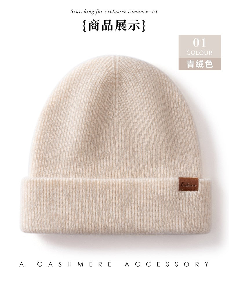 New Autumn Winter 100% Cashmere Hat Knitted Mountaineering Wool Hat Outdoor Skiing Double Layer Men and Women Thickened Warm