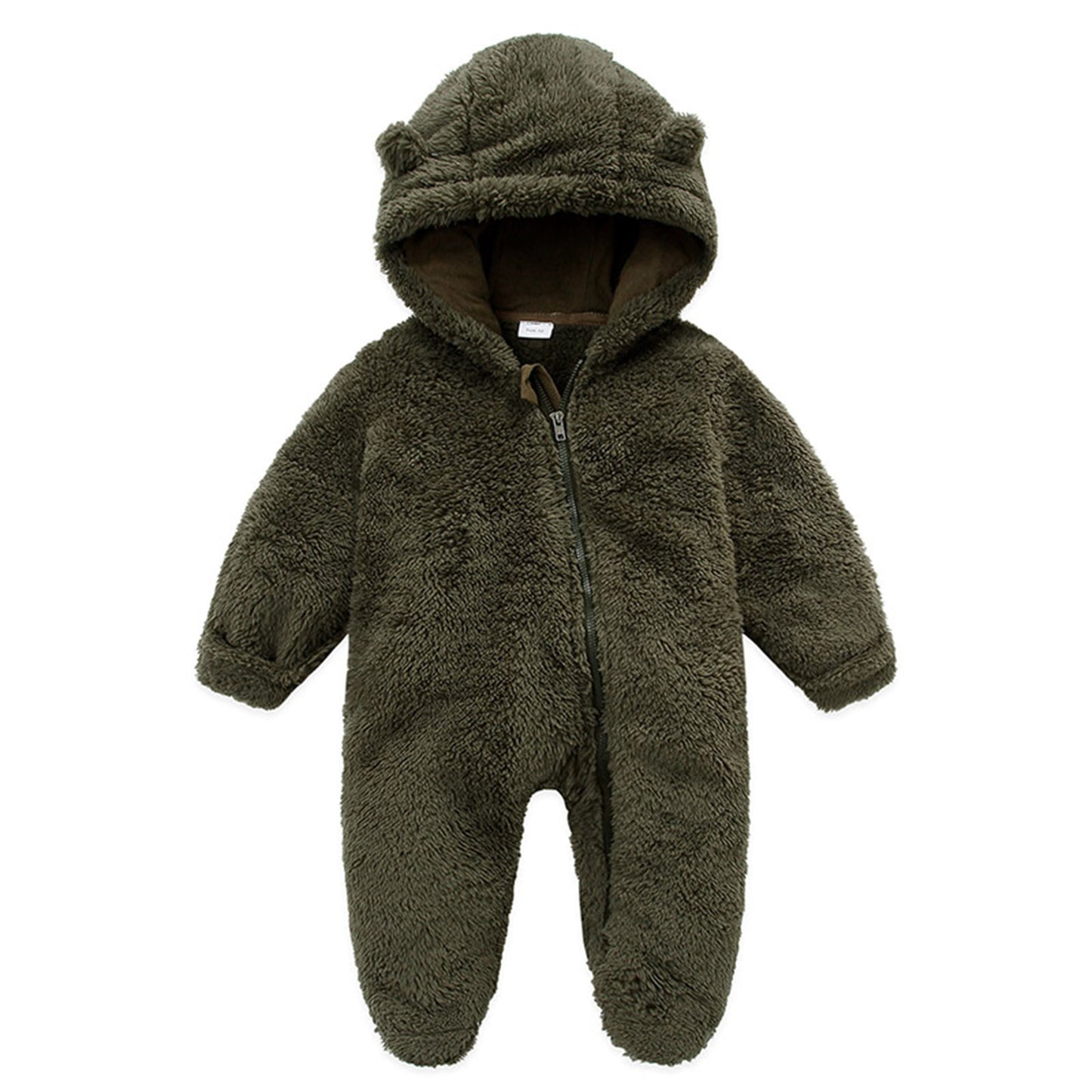 0-12M Baby Plush Warm Jumpsuits Boys Girls Long Sleeve Hooded Zipper Romper Newborn Infant Fall Winter Clothes