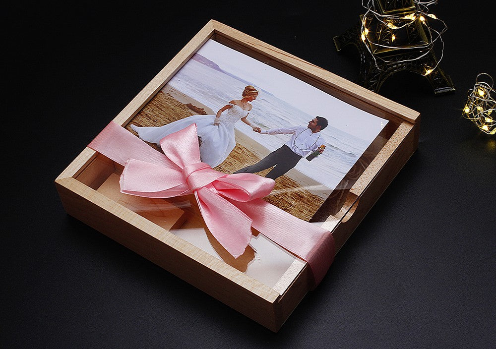 JASTER Álbum de Fotos de Nogueira com Bordo, USB de Madeira + Caixa, Pen Drive de 128 GB 64 GB, Disco U, Fotografia, Presente de Casamento, Logotipo Personalizado Gratuito