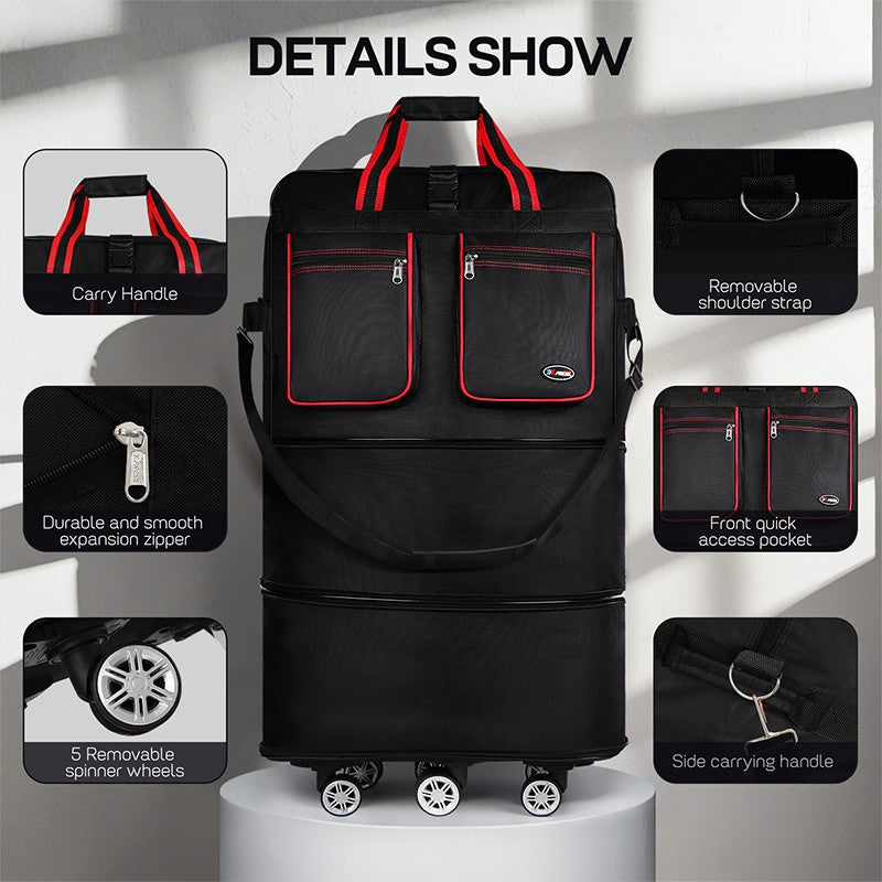 Foldable Travel Bag Hand Carry Duffel Bag with Wheels Expandable Rolling Travel Bag Large Capacity Waterproof Luggage Bag