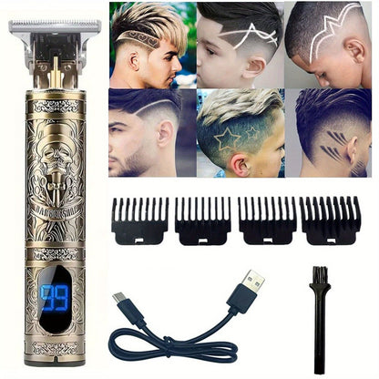 LCD Electric Hair Clipper for Men Oil Shaving Head Pusher Sculpture Shaver Rechargeable Hair Trimmer Hairdressing Set Gifts