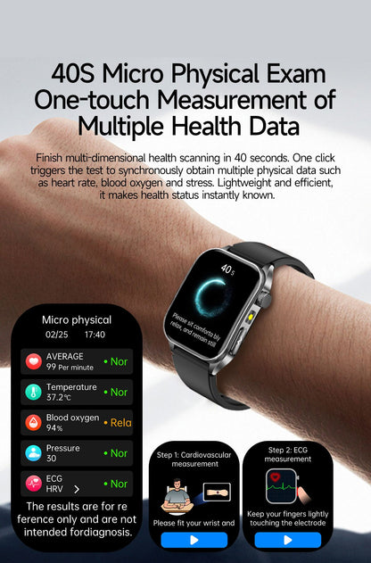 2025Novo 650nm Laser Condicionamento Safira Vidro Smart Watch Homens ECG Frequência Cardíaca Micro Exame Físico Saúde Smartwatch Temperatura