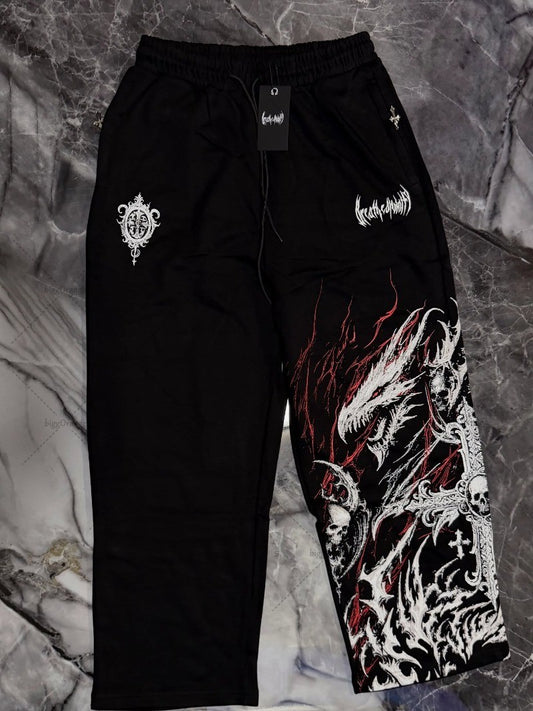 Street Fashion Brand Devil Dragon Print Retro Letters Fashion Casual Trousers Men Harajuku Fashion Punk Straight Wide-leg Pants