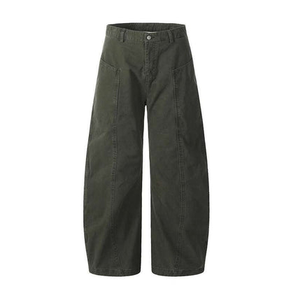 Calça Cargo Masculina de Verão, Nova, Cor Sólida, Lavada, com Corte em Curva, Calça Simples de Perna Larga, Solta, Masculina, Cleanfit, Parte de Baixo N6TY