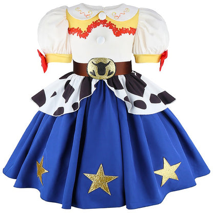 2026 New Girls Cow Spot Dress Children's Halloween Toy Cosplay Costume Toddler Up Birthday Stage Performance Cowboy Dress Carniv