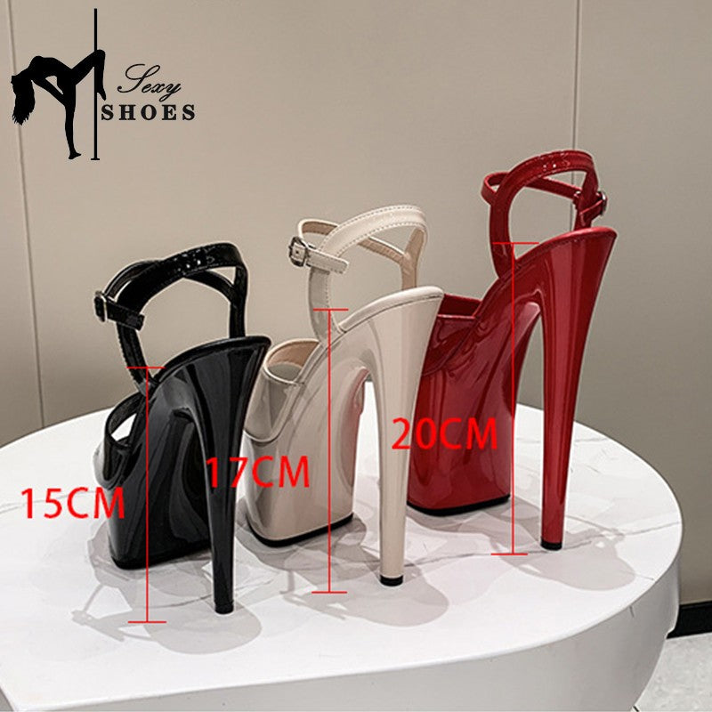 20CM 17 15cm Super High Heeled Nightclub Thin Heels Women's Platform Sandals Ankle Buckle Fashion Pole Dancing Shoes Plus Size