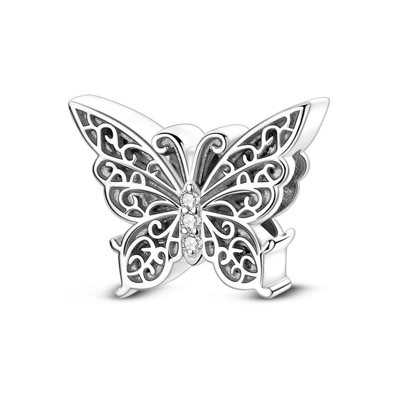 Pingente Charm Libélula Tema Primavera Prata Esterlina 925 Borboleta Flor Pendente Compatível com Bracelete Colar Joias DIY