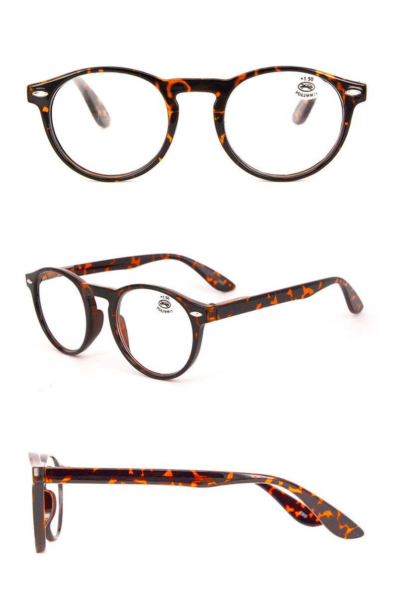 Óculos de Leitura Unissex Ultraleves com Estampa de Leopardo Vermelho e Armação Redonda para Leitura Moda Feminina Vintage Óculos Transparentes