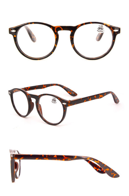 Óculos de Leitura Unissex Ultraleves com Estampa de Leopardo Vermelho e Armação Redonda para Leitura Moda Feminina Vintage Óculos Transparentes