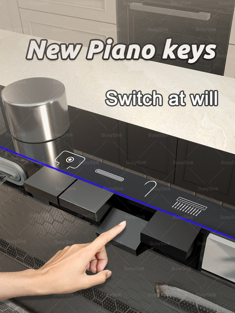 Stainless Steel Waterfall Kitchen Sink Digital Display Faucet Set Embossed Extra Large Single Slot Multiple Types of sinks
