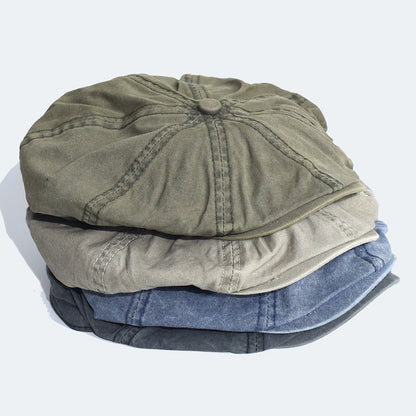 Washed Cotton Newsboy Cap Peaky Octagonal Hat Vintage Casual Cap Solid Berets Visor Gatsby Flat Ivy Hat