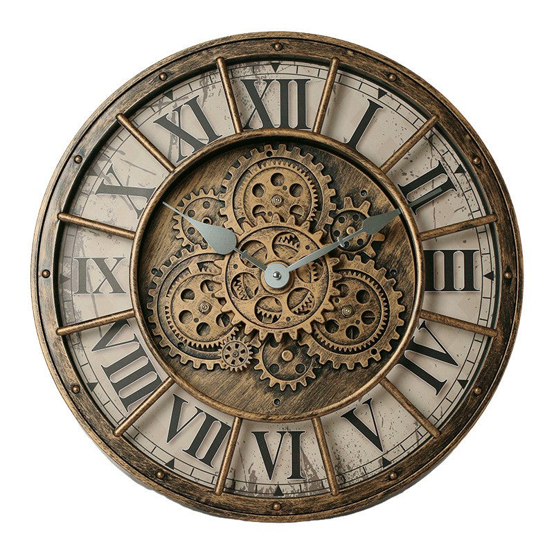Round Gear Wall Clock Handicraft Clock Wall Wholesale Retro Light Luxury Custom Clock Watch