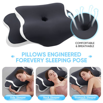 Ergonomic Cervical Pillow Memory Foam Pillow Neck Pain Relief Comes Ice Silk Pillowcase Adjustable  for Back Side Sleepers Gifts