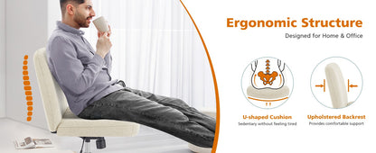 JHK Cross Legged Office Living Room Rocking Gaming Chair Armless Wide Desk Adjustable Swivel Fabric Task Vanity Home Office