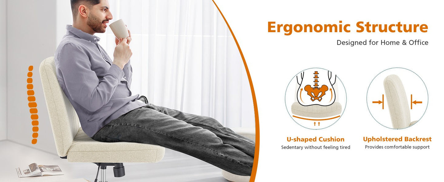 JHK Cross Legged Office Living Room Rocking Gaming Chair Armless Wide Desk Adjustable Swivel Fabric Task Vanity Home Office