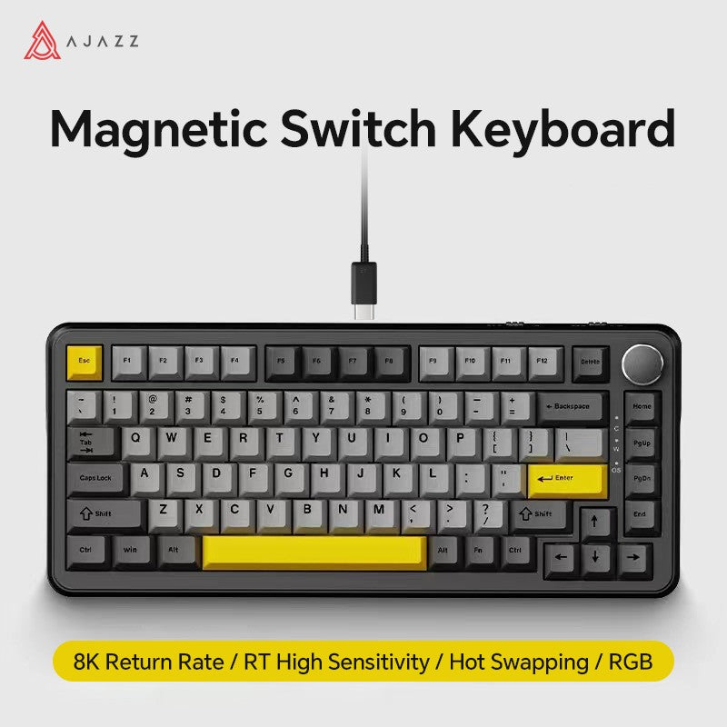 AJAZZ AK820 MAX HE Teclado Gamer Magnético de Efeito Hall, Acionamento Ajustável, Taxa de Sondeo de 8KHz, Gasket, Teclado com Fio