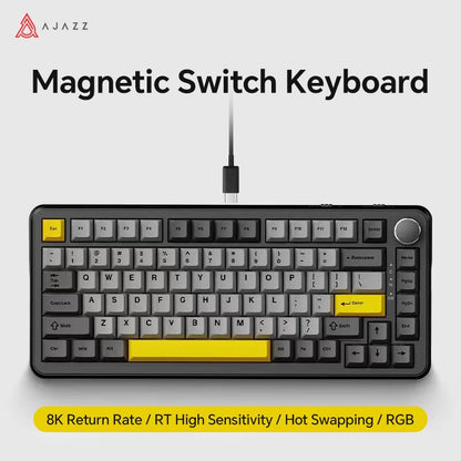AJAZZ AK820 MAX HE Teclado Gamer Magnético de Efeito Hall, Acionamento Ajustável, Taxa de Sondeo de 8KHz, Gasket, Teclado com Fio