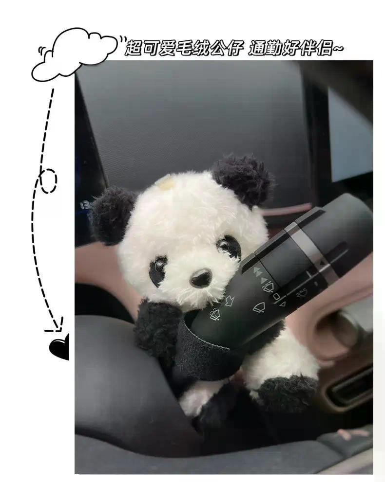 New Soft Panda Car Doll, Funny Cartoon Gear Shift Knob Cover Anti-Skid Dashboard Ornament for Automotive Interior Decor