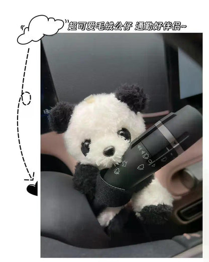 New Soft Panda Car Doll, Funny Cartoon Gear Shift Knob Cover Anti-Skid Dashboard Ornament for Automotive Interior Decor
