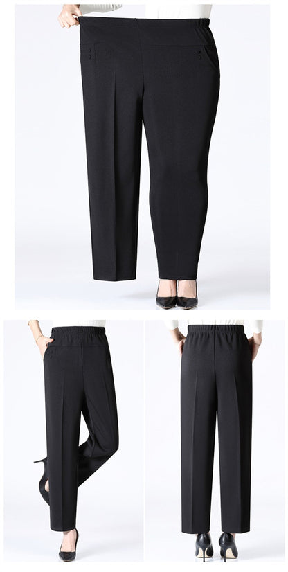 6XL 7XL 8XL Middle-aged Elderly Women's Trousers Spring Autumn Elastic High Waist Straight Pants Mother Winter Warm Fleece Pants