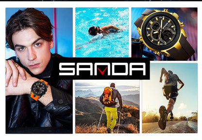 SANDA Mens Watches Countdown Waterproof Alarm Clock Wristwatch Multifunctional Luminous Men Quartz Digital Watch Alarm Clock