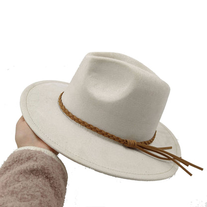 Chapéu Fedora Novo de Camurça 2023 Masculino e Feminino Outono Chapéu Panamá Jazz Estilo Britânico Elegante Retrô Fedora Chapéu de Aba Larga