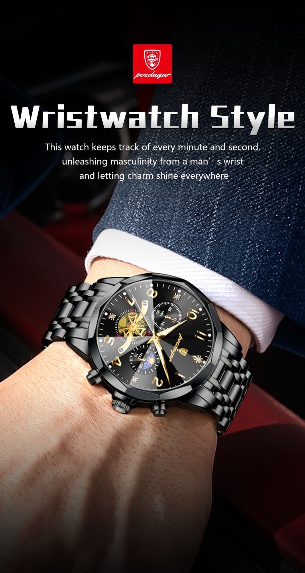 POEDAGAR Luxo Alta Qualidade Relógio de Pulso Masculino Cronógrafo Aço Inoxidável Quartzo Relógios Masculinos Impermeável Luminoso Relógio Masculino Reloj