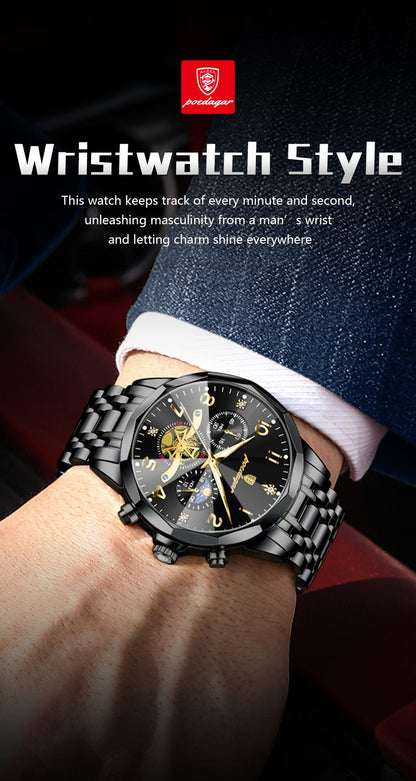 POEDAGAR Luxo Alta Qualidade Relógio de Pulso Masculino Cronógrafo Aço Inoxidável Quartzo Relógios Masculinos Impermeável Luminoso Relógio Masculino Reloj