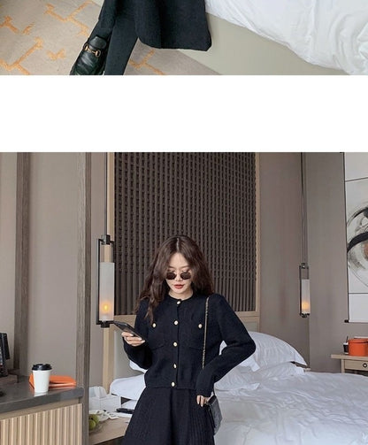 Autumn Winter Women's Mid-Length Knitted Pleated Skirt High Waist A-Line Long Skirt Loose Fuzzy Wool Skirt Double ket