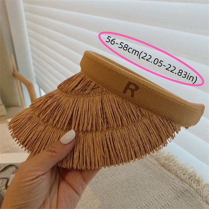 Fashion Designer Tassel Straw Hats Empty Top Summer Empty Top Sun Hat Beach UV Protection Sunshade Cap for Women
