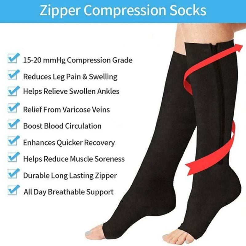 Meias de Compressão com Zíper Masculinas para Varizes Meias Esportivas Médicas para Diabetes para Corrida Ciclismo Meias Longas Femininas