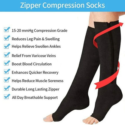 Meias de Compressão com Zíper Masculinas para Varizes Meias Esportivas Médicas para Diabetes para Corrida Ciclismo Meias Longas Femininas