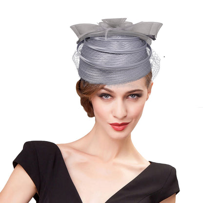 FS Casamento Igreja Chapéus Vermelhos Fascinadores Para Mulheres Com Véu de Pena Festa Coquetel Adorno de Cabeça 2025 Senhora Elegante Chapéu Kentucky Derby