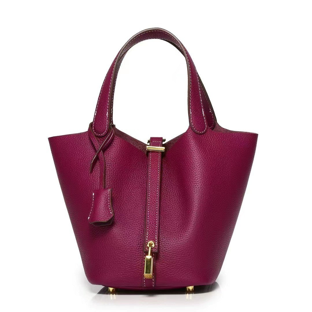 New Leather Luxury Handbag, High-end Soft Leather Bucket Bag, Cowhide Portable Gift Bag, Commuting Versatile Women's Bag