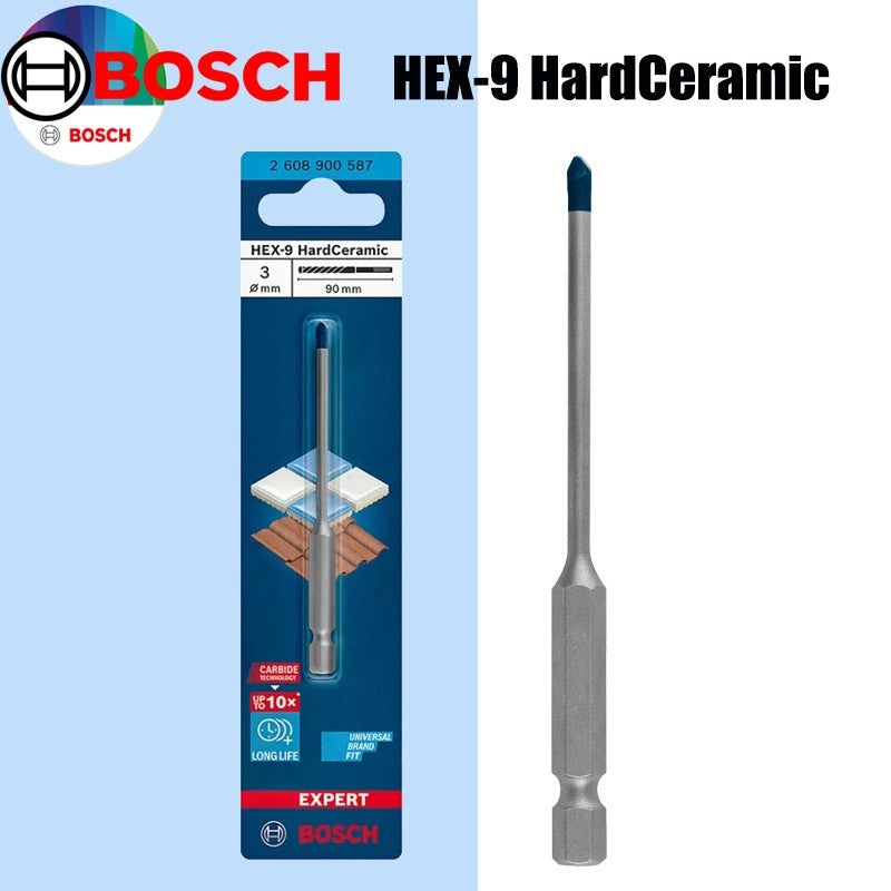 Brocas BOSCH Hex-9 Hard Ceramic EXPERT para Cerâmica Flecha Azul Pequena Acessórios para Ferramentas Elétricas para Furar Pisos de Mármore e Azulejos Vitrificados
