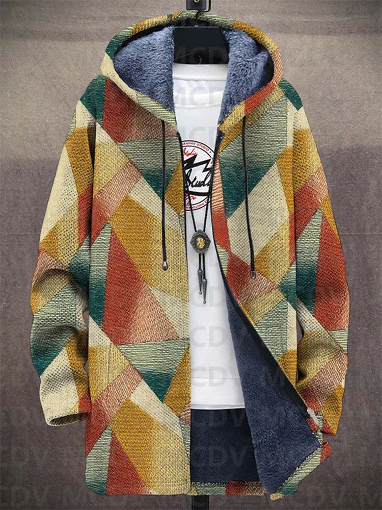 Unisex Retro Ethnic Pattern Print Plush Thick Long-Sleeved Sweater Cardigan Coat
