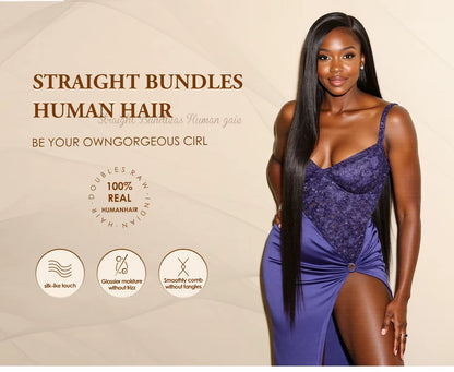 Cabelo Humano Liso de 26 28 30 Polegadas, Pacotes de Cabelo Virgem Brasileiro Remy Cru, Trama de Extensão 100% Não Processada, Preto Natural para Mulheres