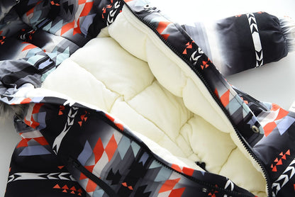 YBFSKID Kids Boys Winter Rompers Geometric Pattern Plush Thick Toddler Baby Boys Ski Suit Fur Collar Little Boys Jumpsuit Outfit