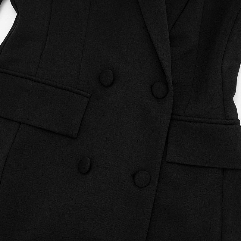 Mozision Deep V Neck Long Sleeve Sexy Mini Blazer Dress Women Elegant Double-breasted High Waist Club Party Blazers Dress