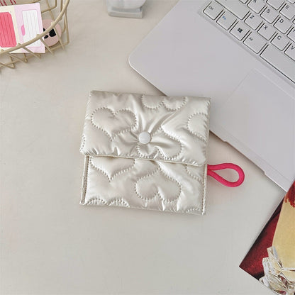 INS Style Silver Sanitary Mat Bag Zipper Button Change Purse Coins Keys Wallet Love Bow Credit Card Holder Cosmetics Napkin