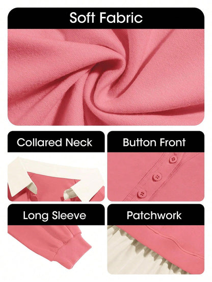 Fisoew Womens Grunge Aesthetic Dress Long Sleeve V Neck Oversized Pullover Loose Fit Mini Tennis Dress Y2K Style