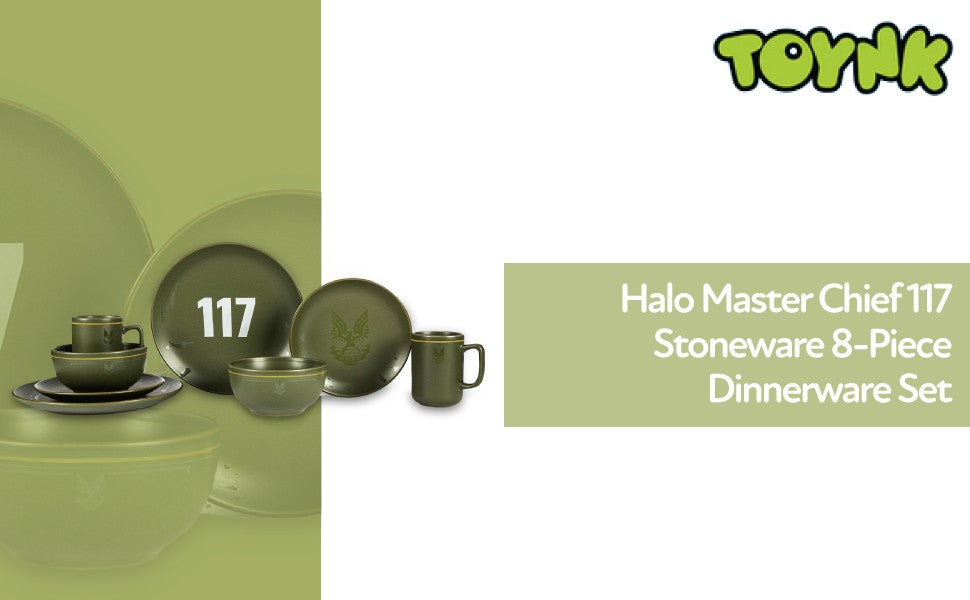 HALO Master Chief 117 – Conjunto de Louças de Cerâmica com 8 Peças | Essenciais de Cozinha para Casa com Tema de Videogame | Inclui Pratos Rasos e de Salada