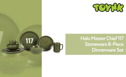 HALO Master Chief 117 – Conjunto de Louças de Cerâmica com 8 Peças | Essenciais de Cozinha para Casa com Tema de Videogame | Inclui Pratos Rasos e de Salada