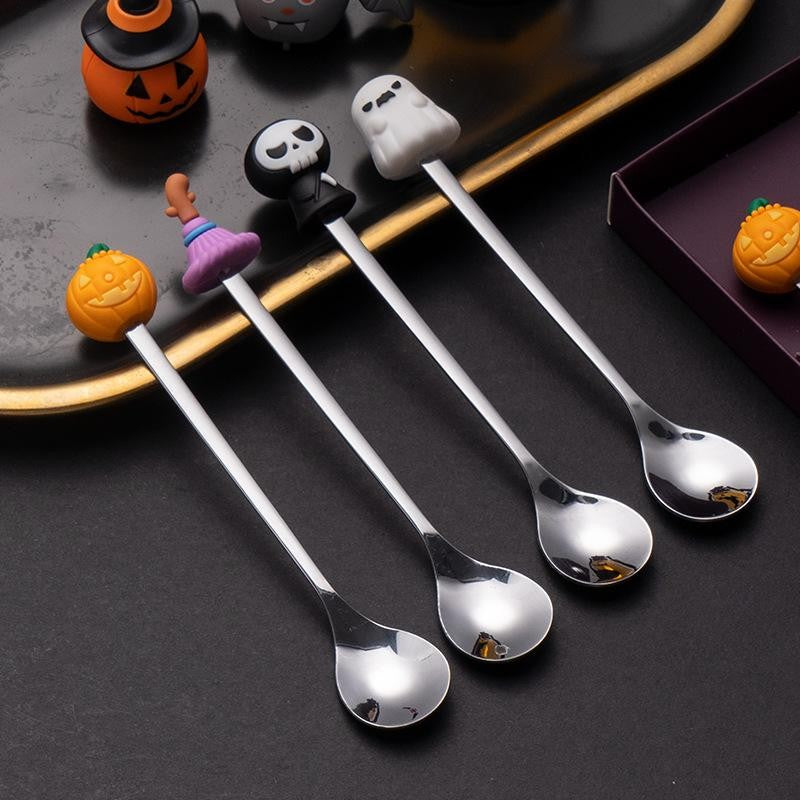 Conjunto de Talheres de Aço Inoxidável Halloween - Colher de Café Colher de Sobremesa Garfo de Fruta - Acessórios de Festa Temática